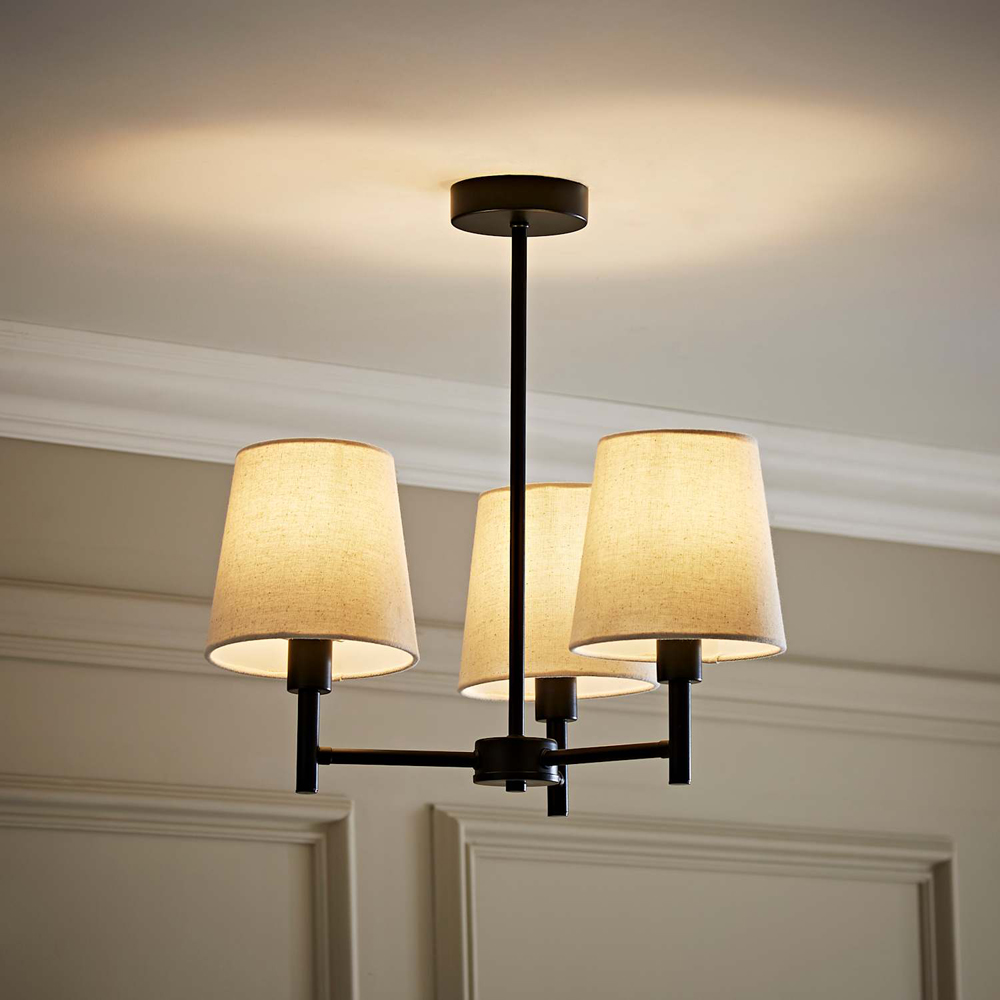 ValueLights Kincaid 3 Arm Tapered Shade Matt Black Chandelier Ceiling Light with Bulb Image 5