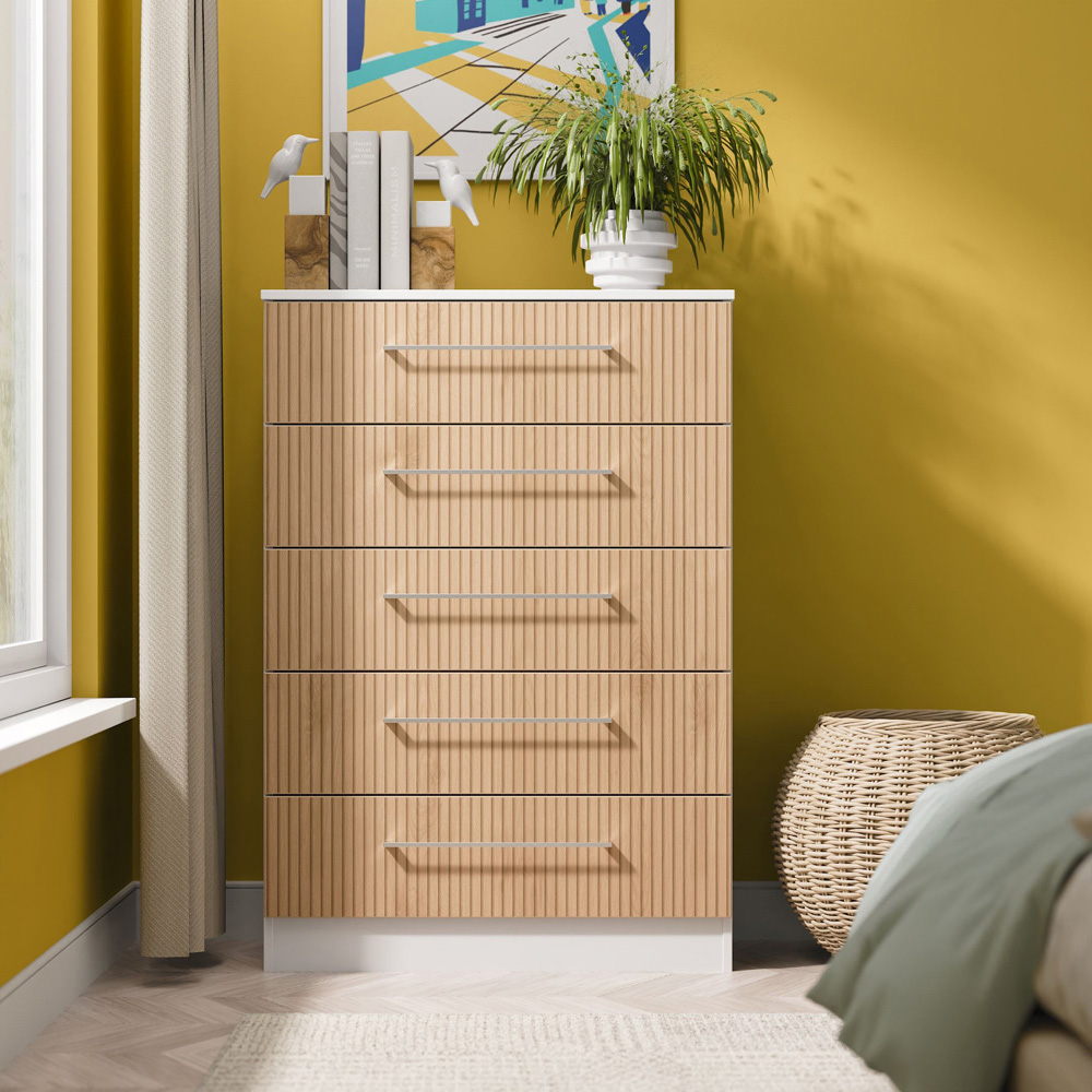 Crowndale Worcester 5 Drawer Slatt Effect and White Chest of Drawers Ready Assembled Image 7