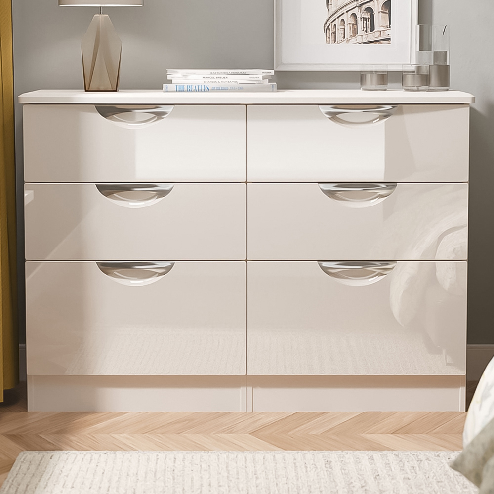 Crowndale Camden 6 Drawer Kashmir Gloss Wide Chest of Drawers Ready Assembled Image 1