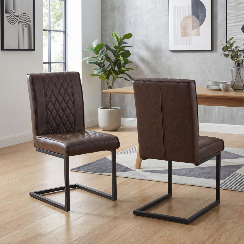 Portland Lennox Vintage Brown Cantilever Dining Chair Image 8