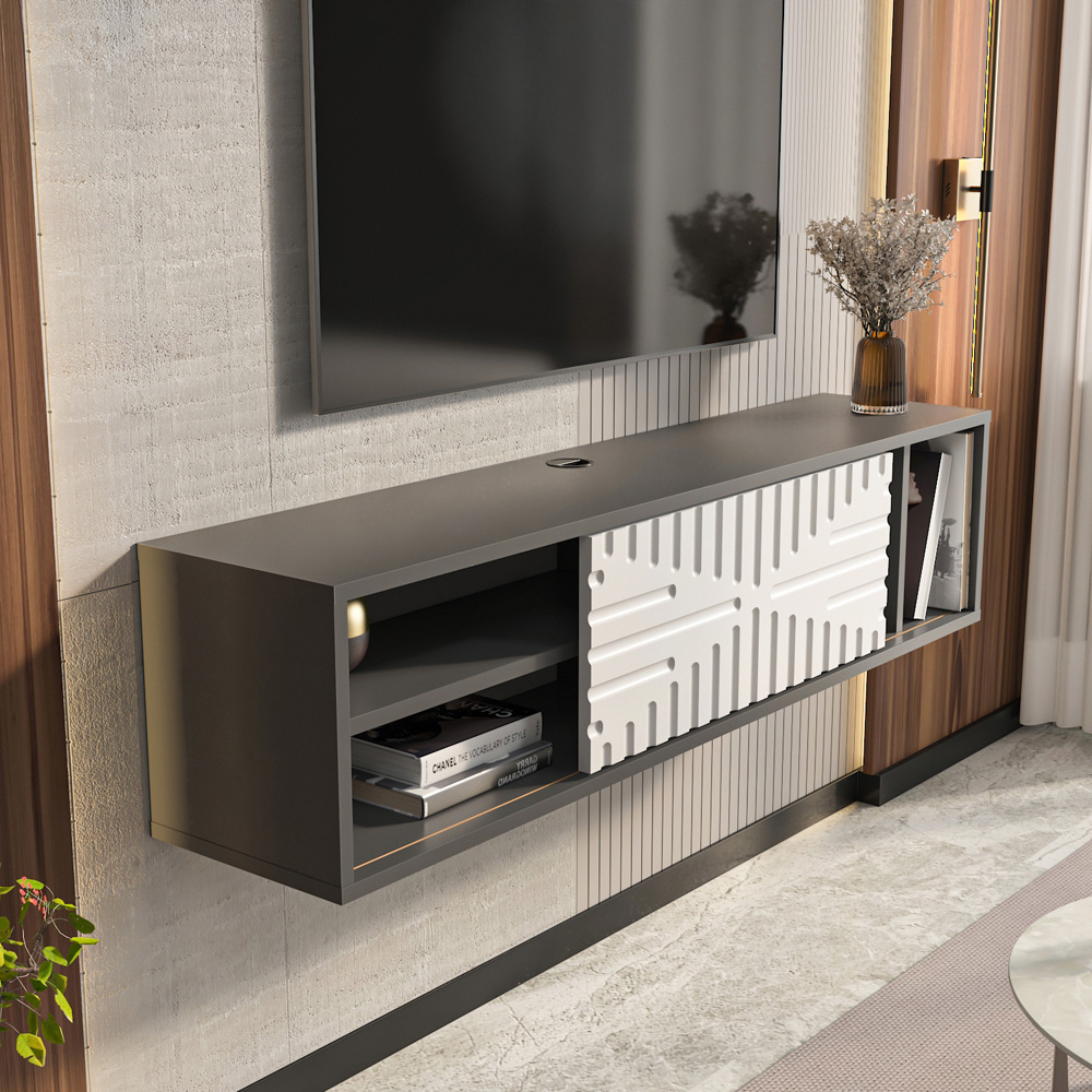 Decorotika Teo 2 Door 2 Shelf Traverter and Walnut Floating TV Unit Image 5