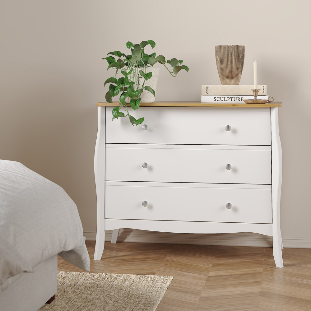Florence Baroque 3 Drawer Pure White Iced Coffee Lacquer Wide Chest of Drawers Image 9