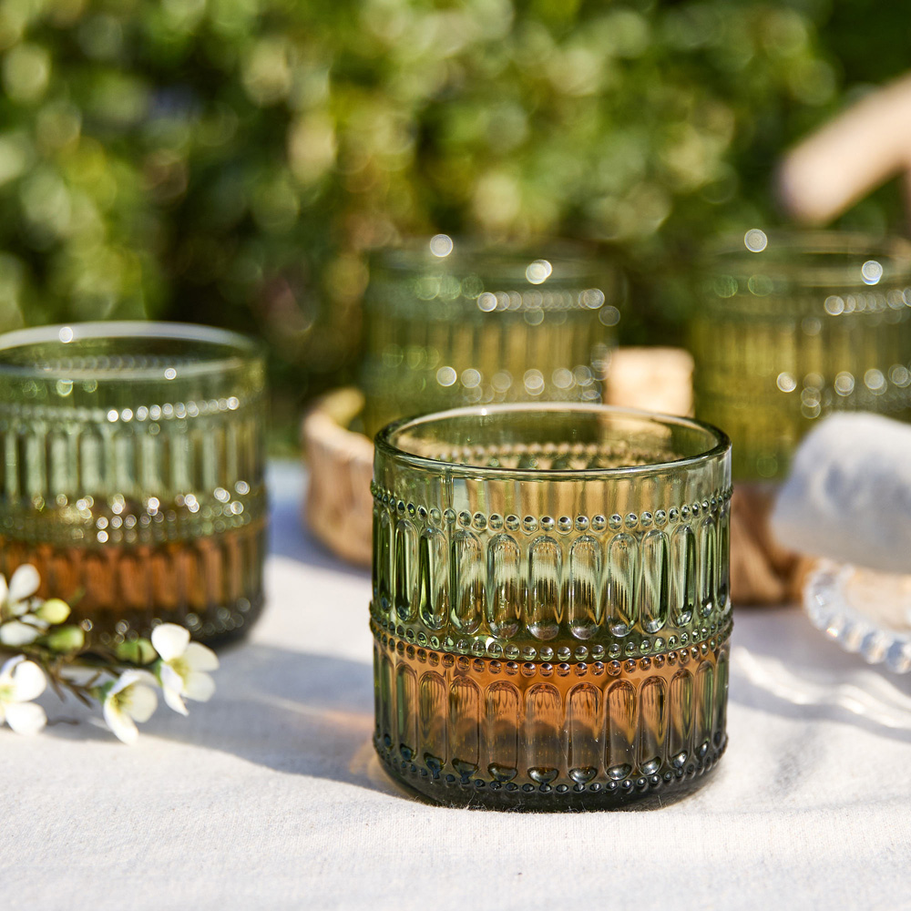 Dibor Merida Emerald Green Ribbed Embossed Tumbler Glass 4 Pack Image 2