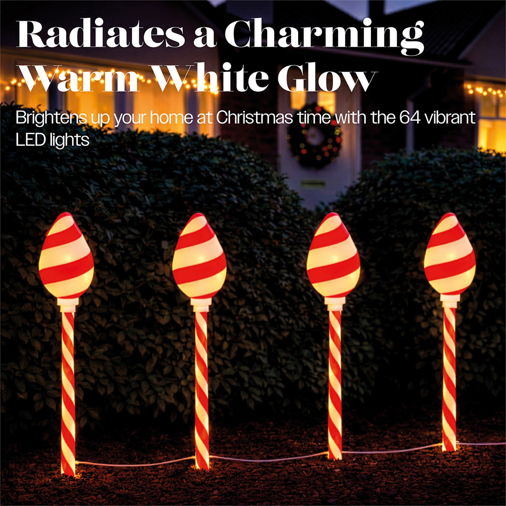 Xmas Haus 16 Warm White LED Conical Christmas Candy Cane Stake Light 4 Pack Image 3
