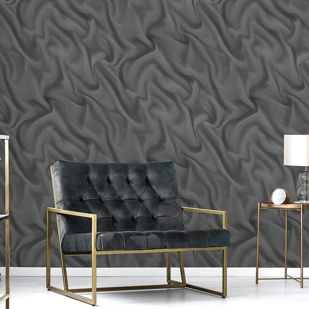 Erismann Silk Effect Glamourous Black Non-Woven Wallpaper Image 4