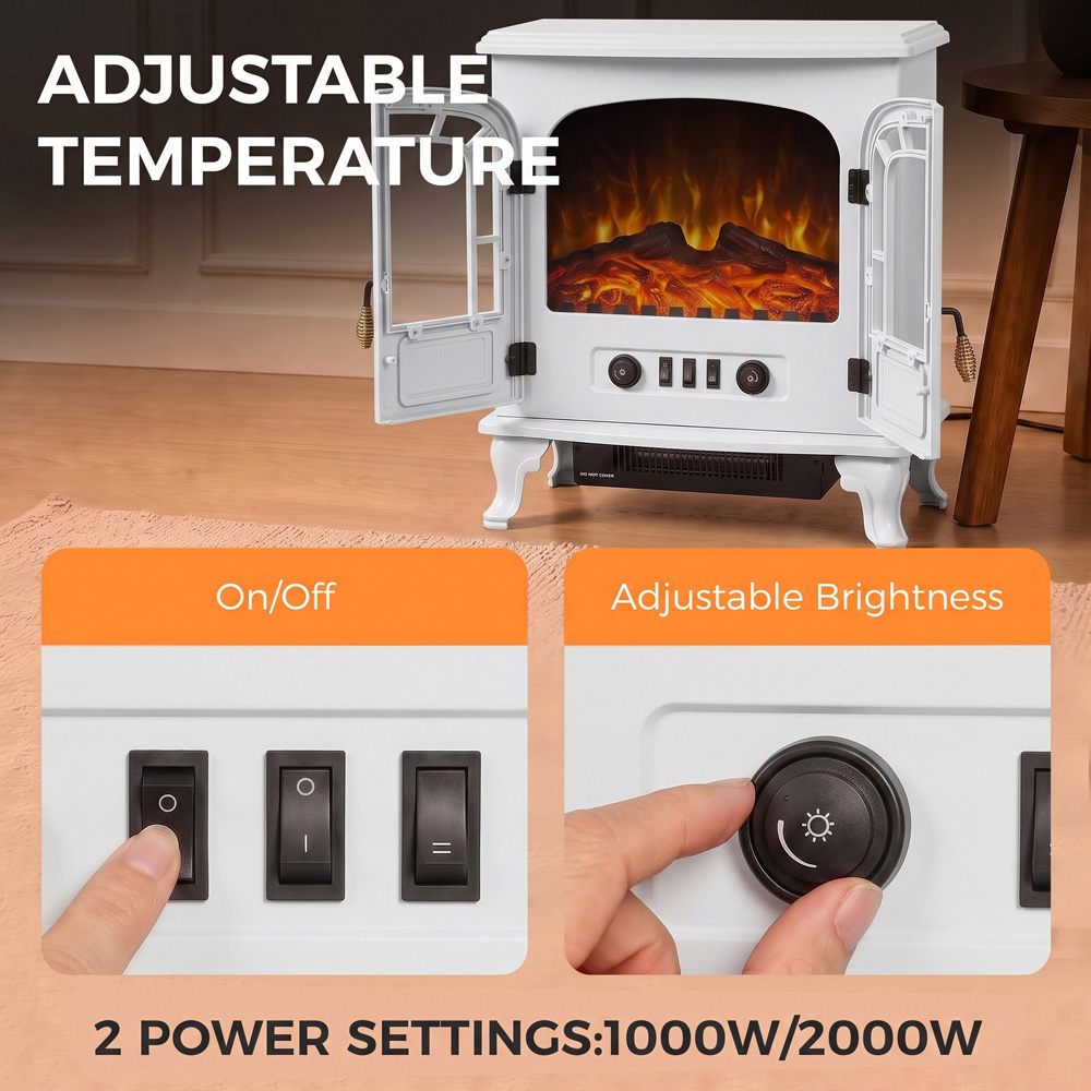HOMCOM White Freestanding Electric Fireplace Stove with LED Fire Flame Effect Image 5