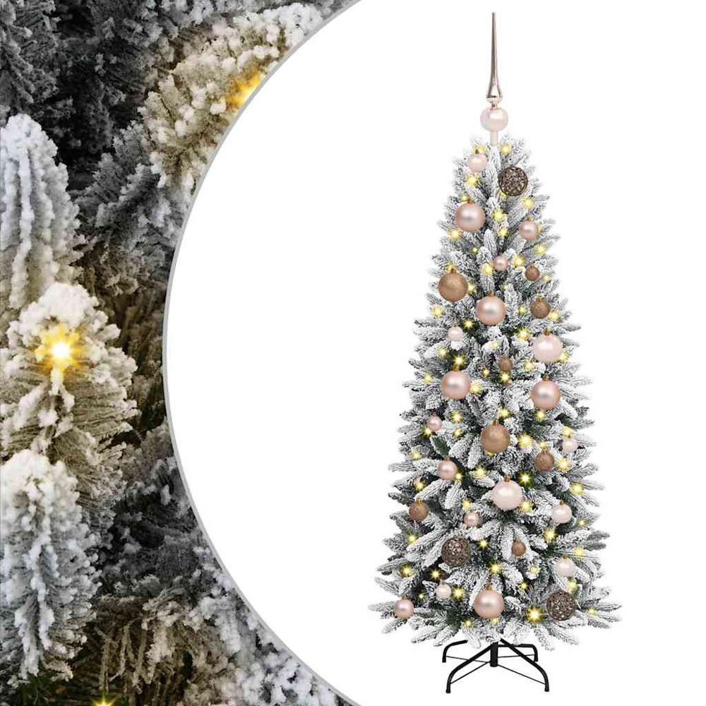 vidaXL Pre-Lit Rose Gold Baubles Artificial Snow Flocked Christmas Tree 4ft Image 2