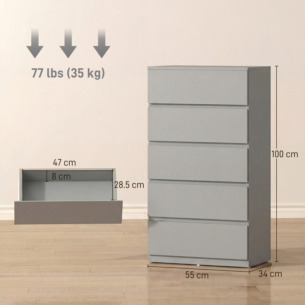 Portland 5 Drawer Grey Chest of Drawers Image 9
