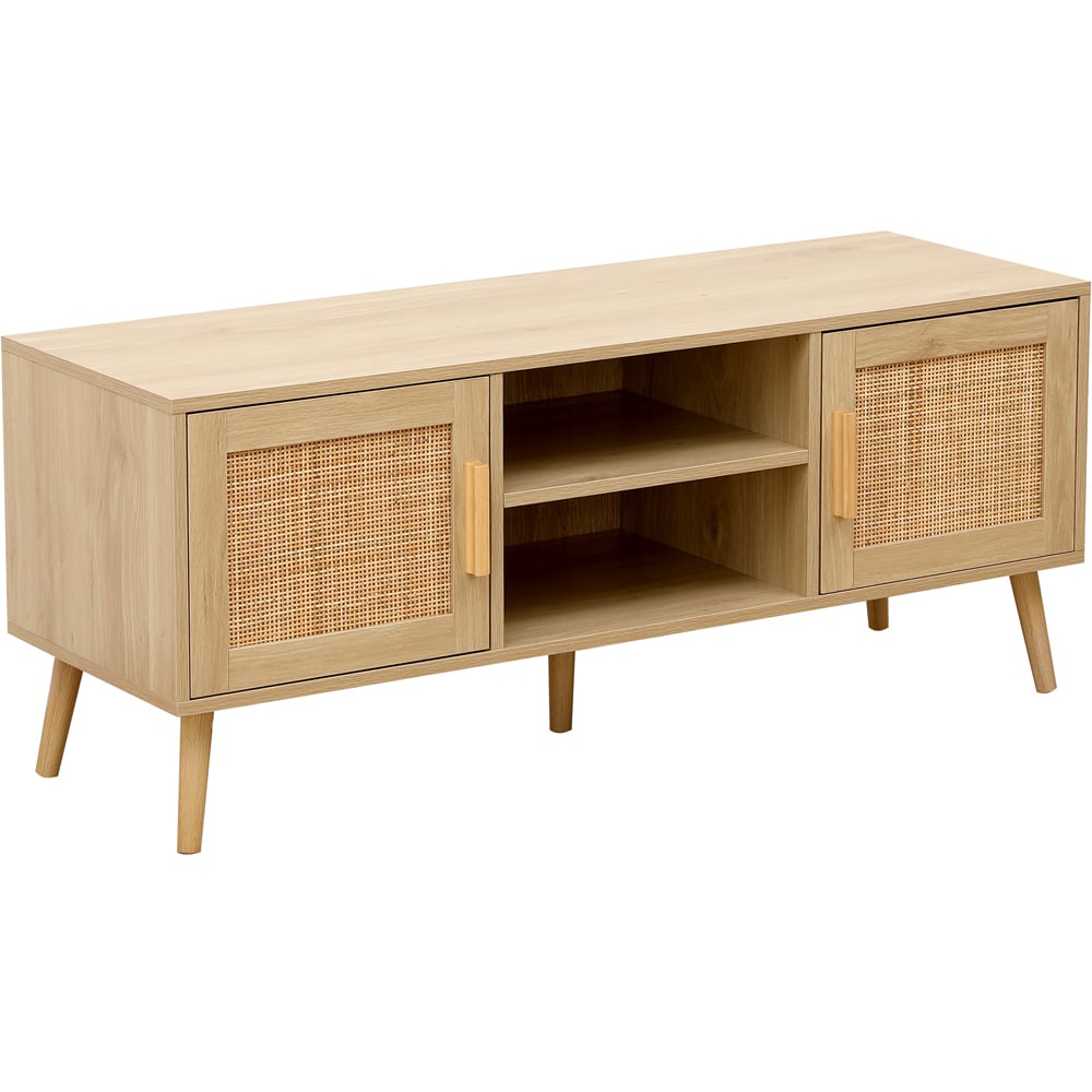 FurnitureHMD 2 Door 2 Shelf Rattan Weaving TV Unit Image 2