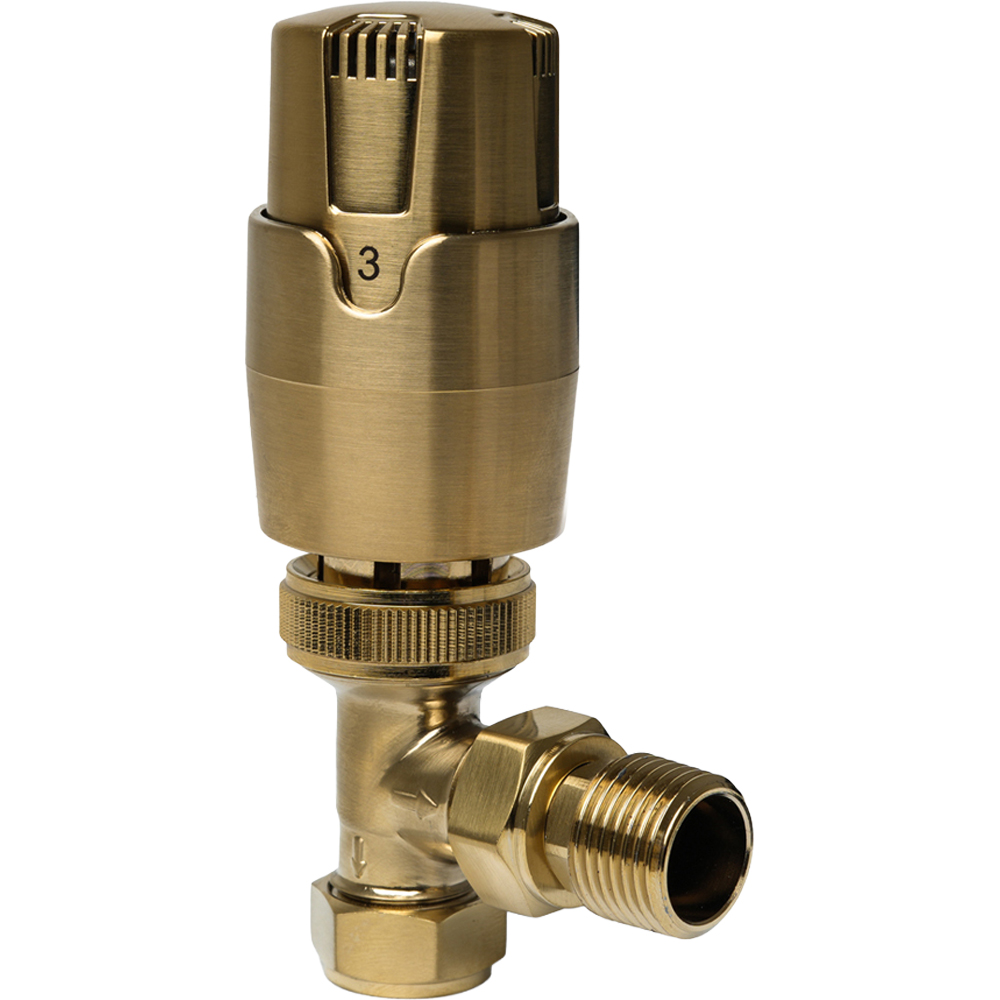 Go Bathrooms Gold Angled Thermostatic Radiator Valve 15mm 2 Pack Image 3