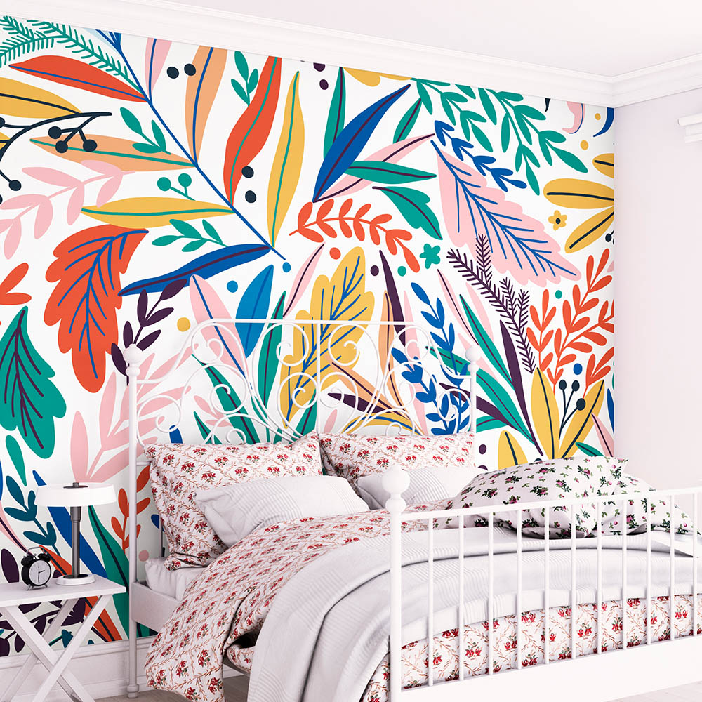 Origin Murals Patterned Leaves Multicolour Wall Mural Image 1