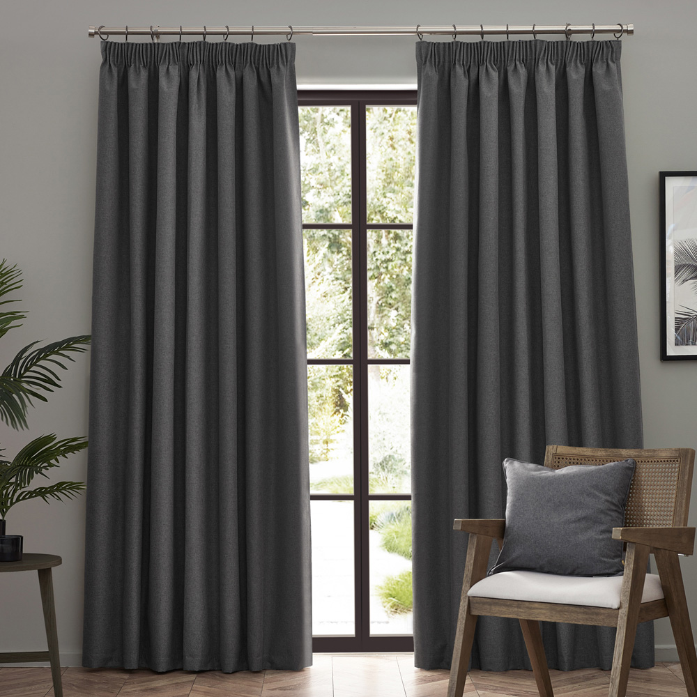 furn. Dawn Charcoal Blackout Pencil Pleat Curtains 168 x 229cm Image 6
