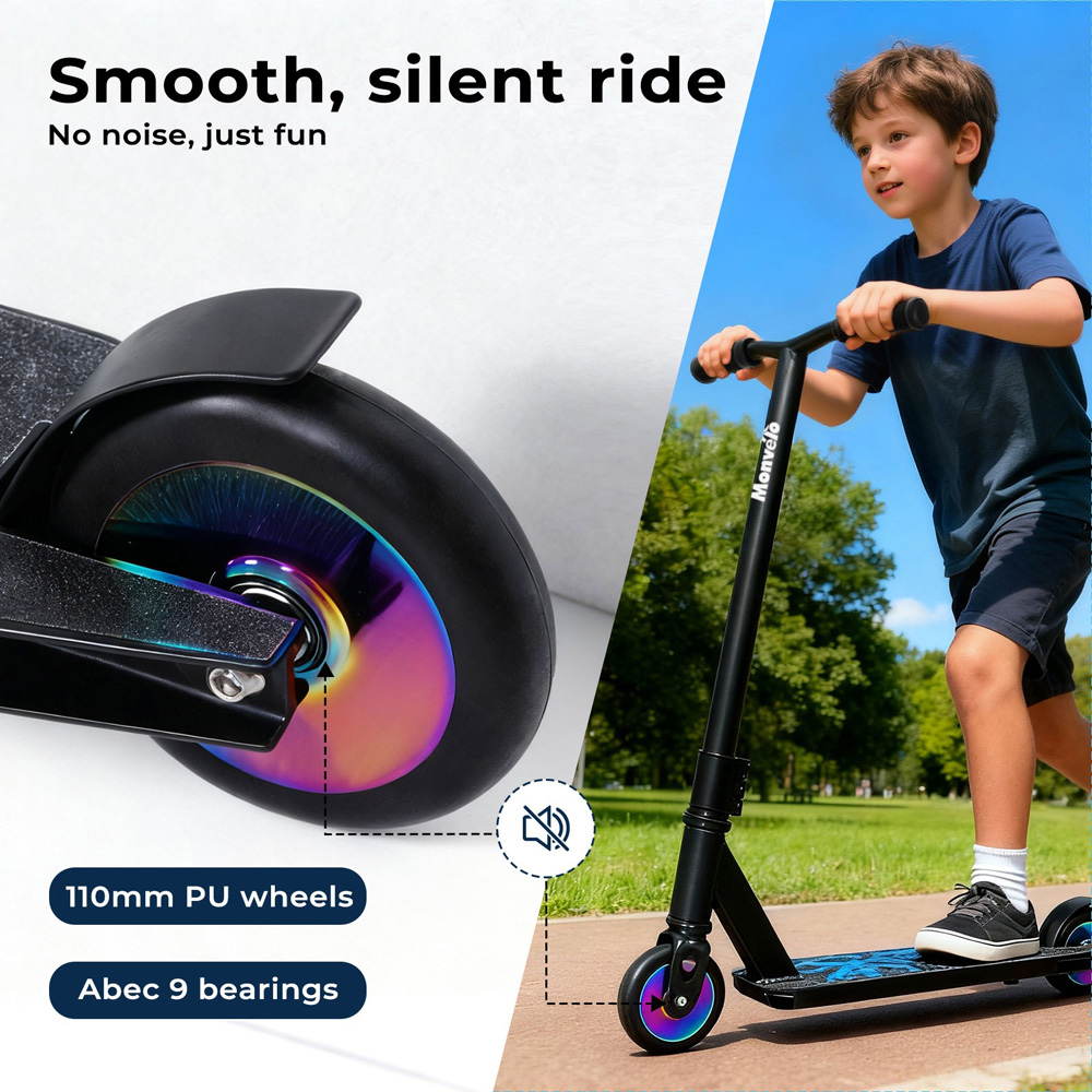 Monvelo Black and Blue Kids Adult Freestyle Stunt Scooter Image 5