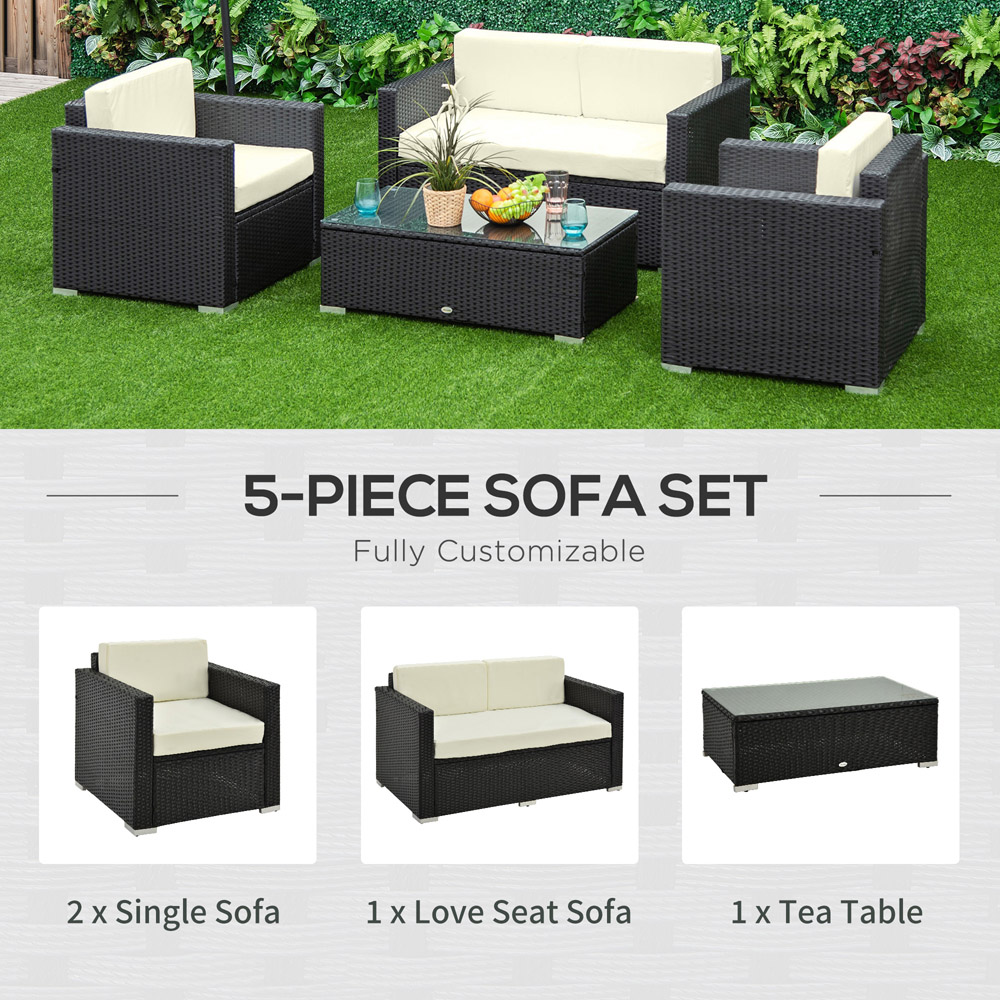 Outsunny 4 Seater Black and White PE Rattan Sofa Lounge Set Image 5