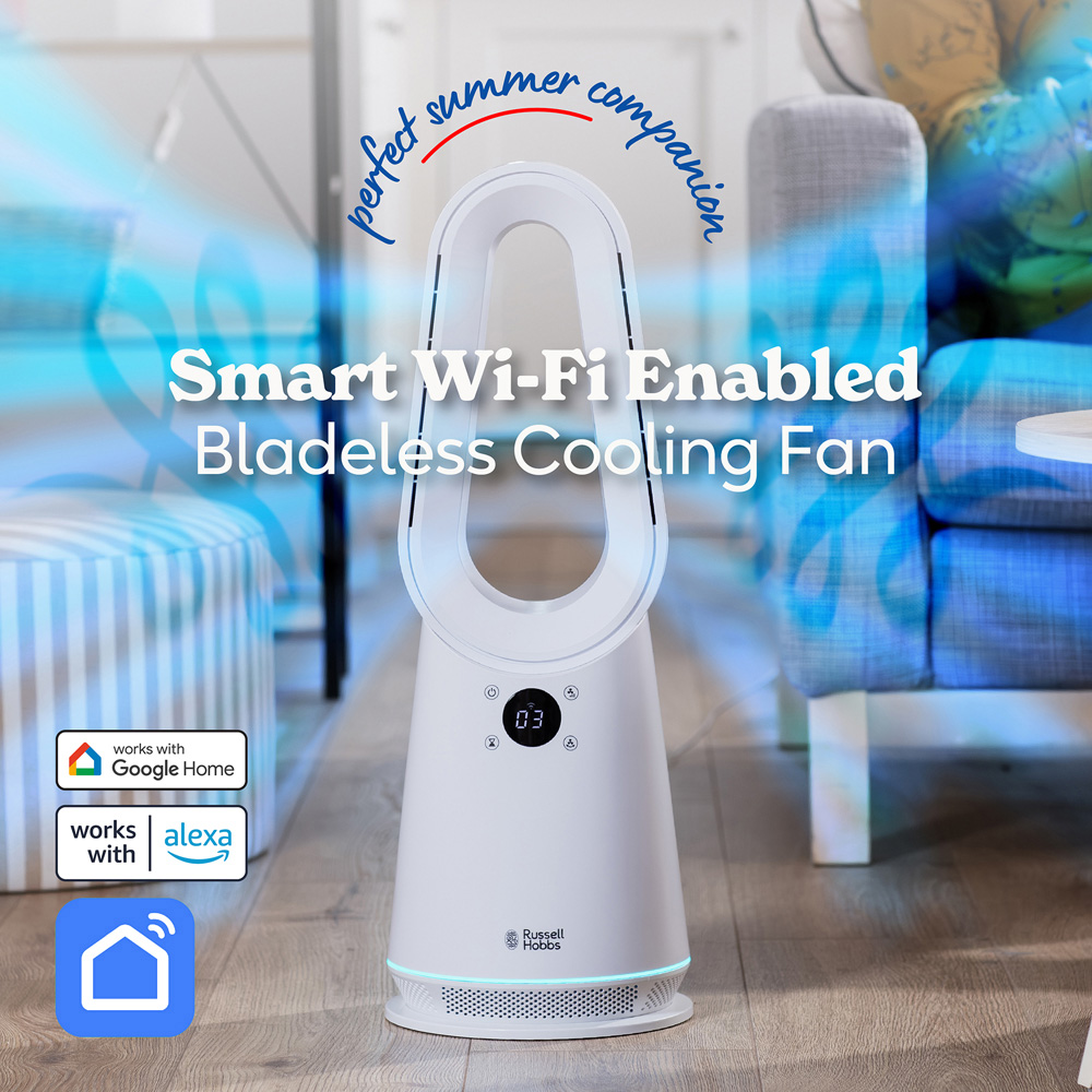 Russell Hobbs White Smart Oscillating Bladeless Cooling Fan with Remote Image 3