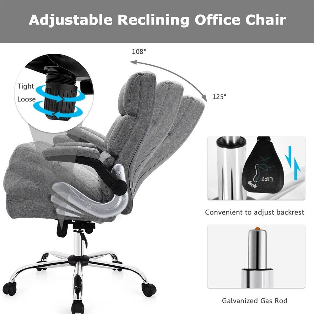Costway Grey Linen Upholstered Office Chair Image 5
