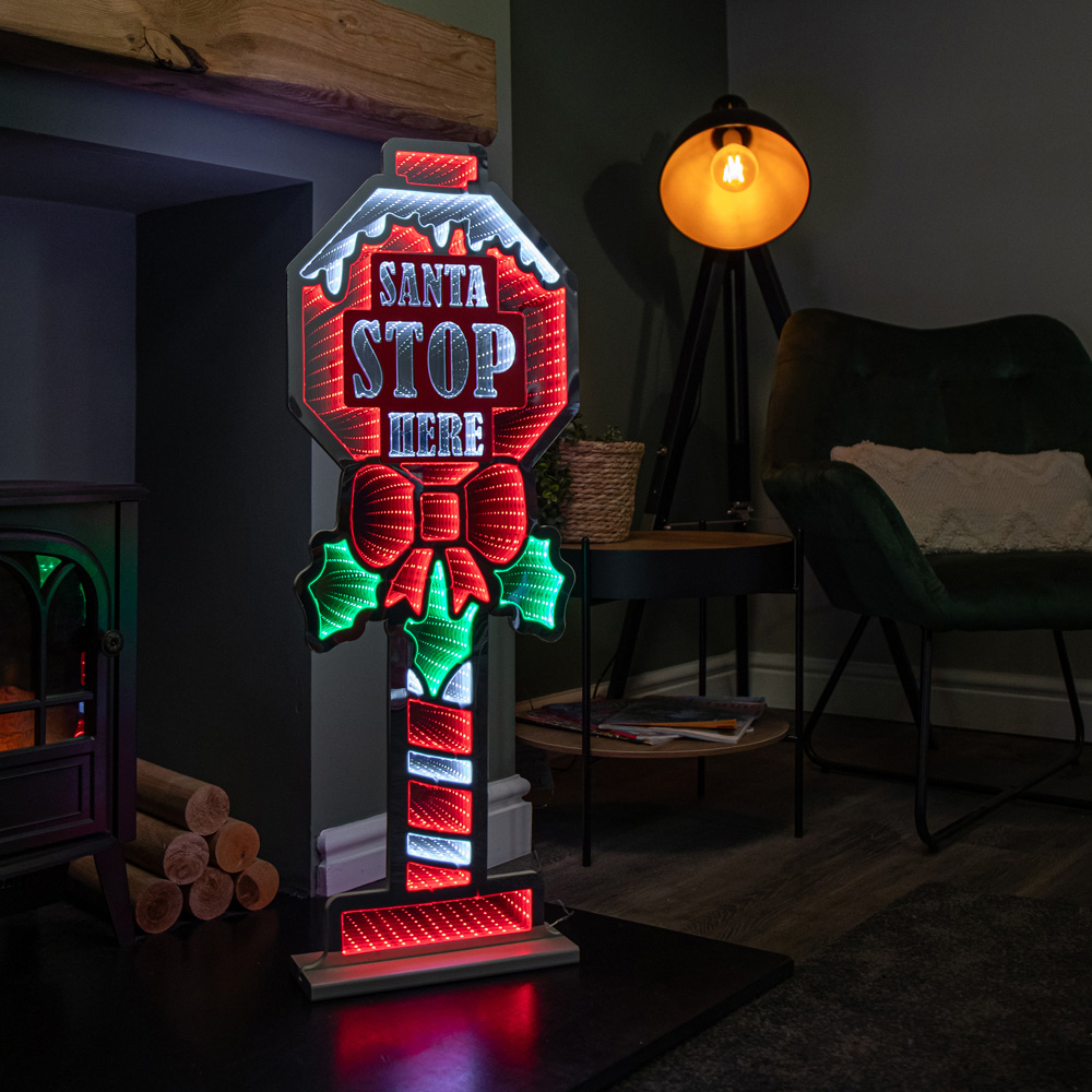Samuel Alexander Multicolour LED Light Up Santa Stop Here Sign Infinity Christmas Decoration 90cm Image 2