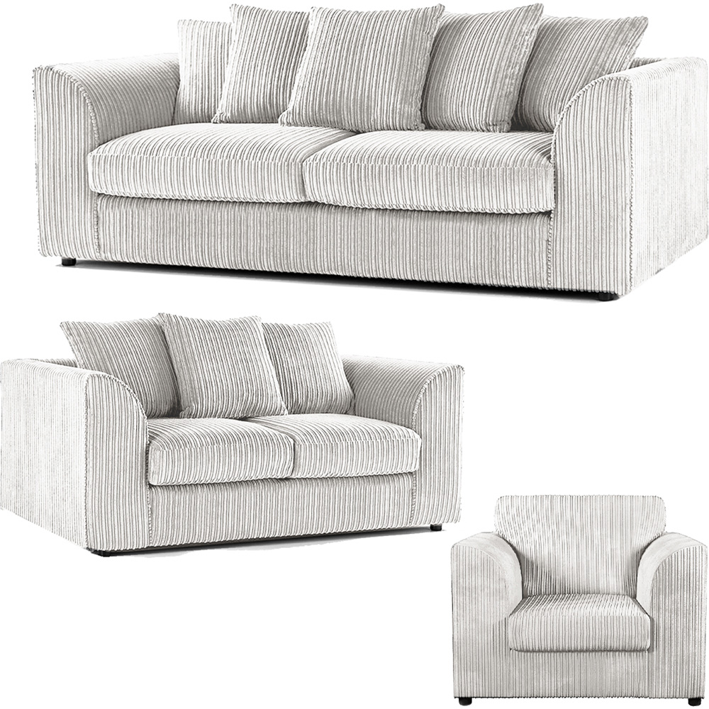 Luxor 6 Seater Silver Jumbo Cord Scatter Back Sofa Suite Image 2