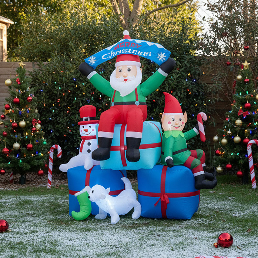 Living and Home Inflatable Santa Snowman and Elf Scene LED Christmas Decoration 7.2ft Image 7