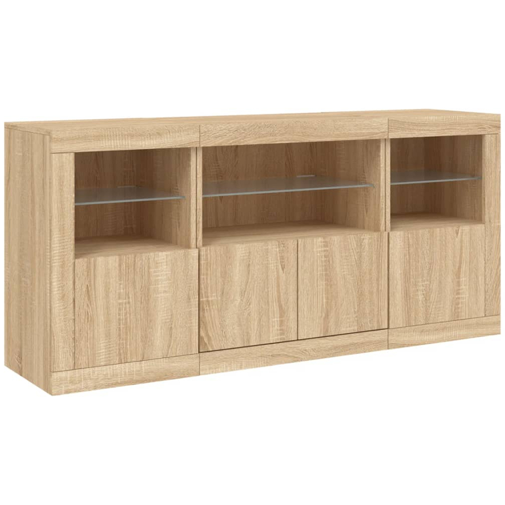 vidaXL 4 Door 6 Shelf Sonoma Oak Highboard with LED Lights 3 Piece Image 4