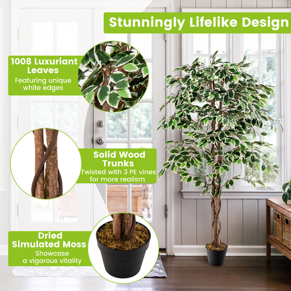 Costway Ficus Tree Indoor Artificial Plant In Pot 5.2ft Image 7