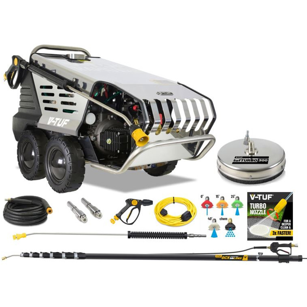 V-TUF RAPID VSC Industrial Hot Water Pressure Washer 100Bar with Stone Restoration Roof Cleaning Kit Image