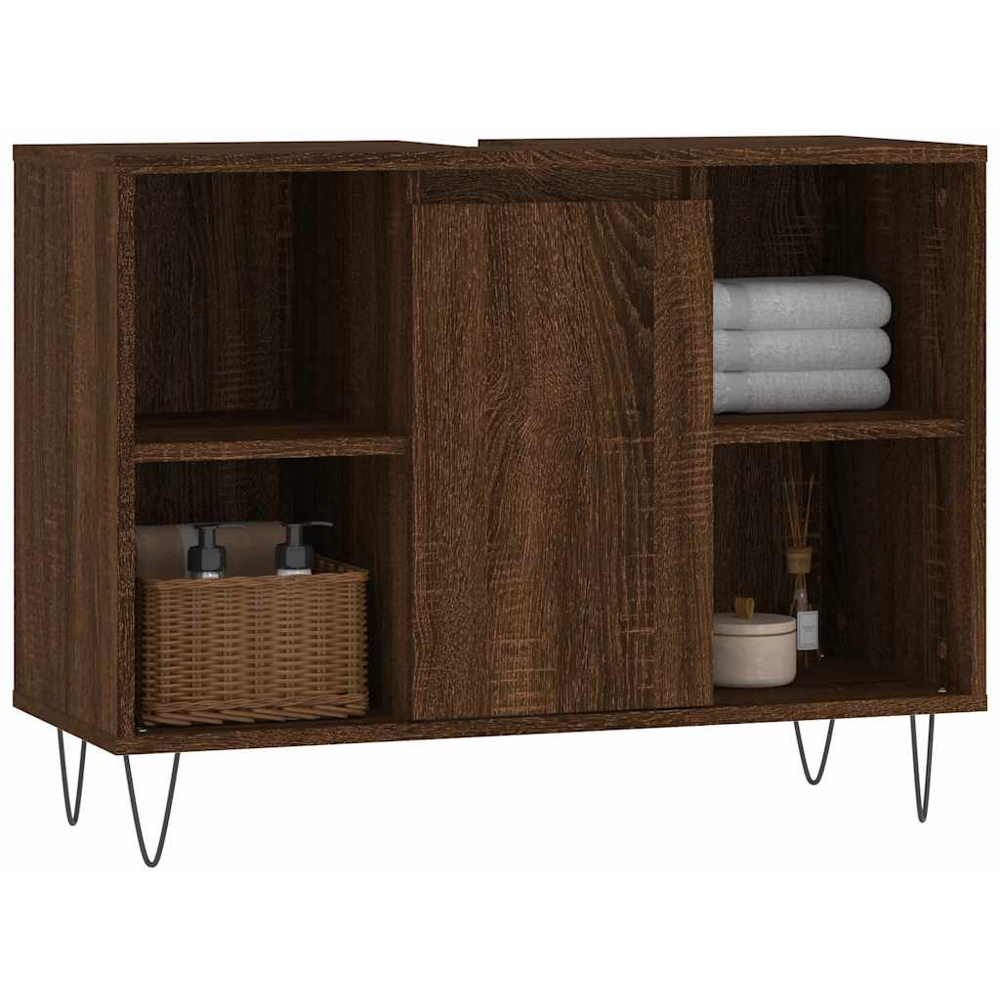 vidaXL Single Door 4 Open Shelf Brown Oak Bathroom Cabinet Image 3