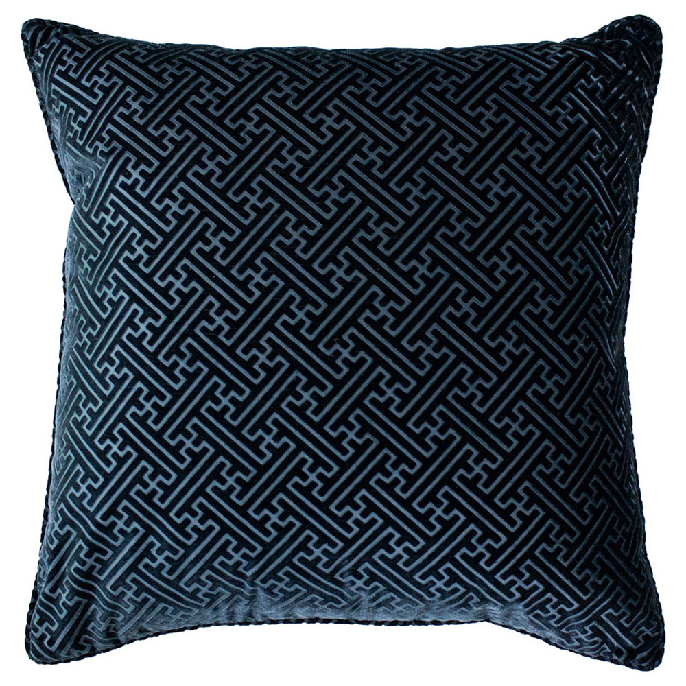 Paoletti Florence Navy Embossed Velvet Cushion Image 1