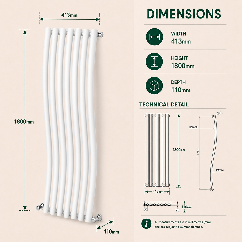 Go Bathrooms Gamma 2926 BTU White High Output Steel Vertical Radiator 1785 x 413mm Image 6