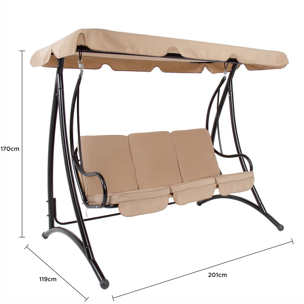 Charles Bentley 3 Seater Cream Garden Swing Seat with Canopy Image 9