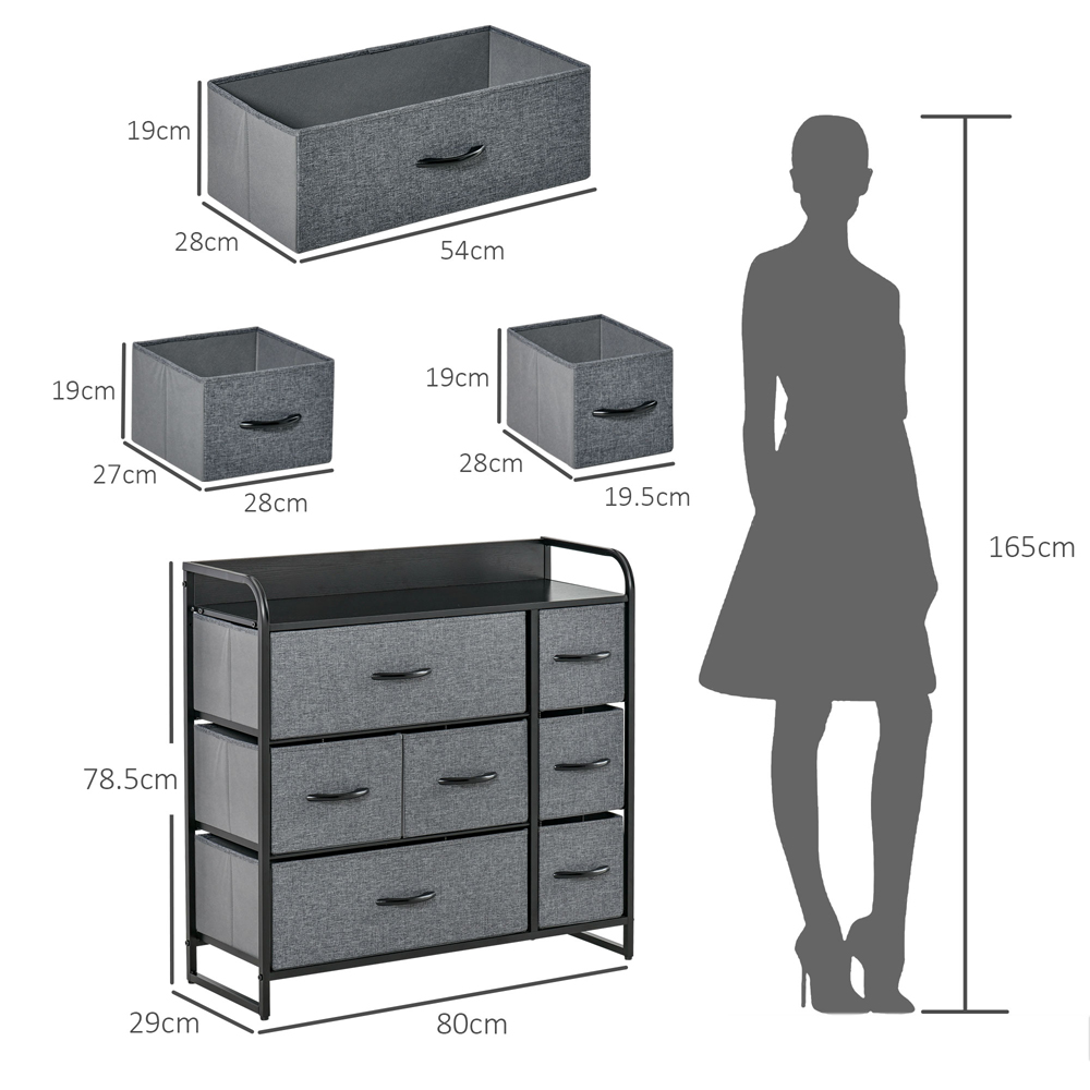 HOMCOM 7 Drawer Grey Fabric Foldable Bedroom Dresser Image 9