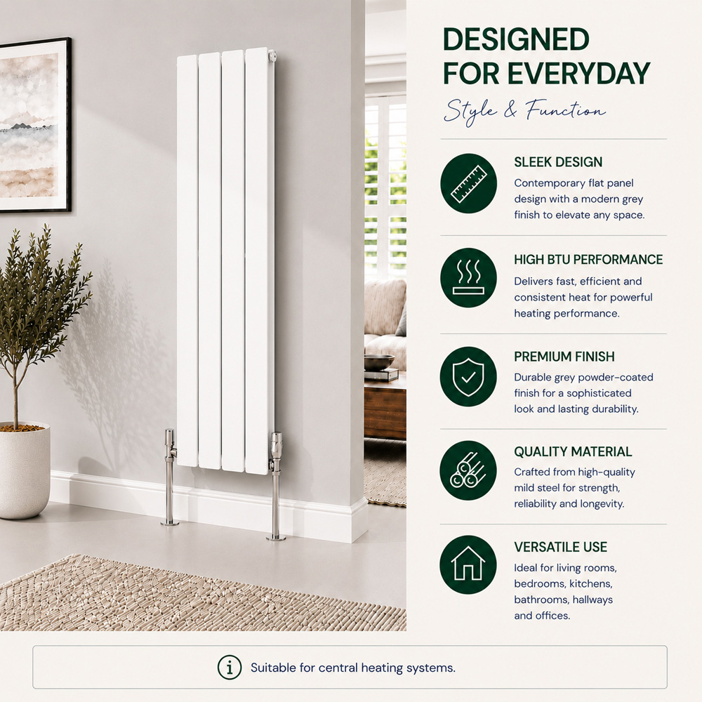 Go Bathrooms Perth White Vertical Flat Double Panel Radiator 1600 x 340mm Image 5