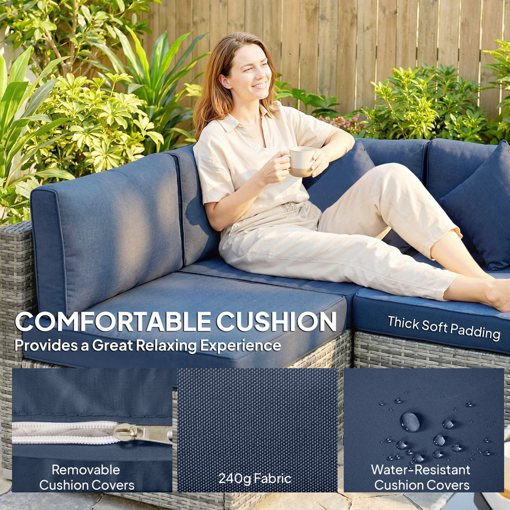 Outsunny 6 Seater Dark Blue Rattan Patio Corner Sofa Set Image 8