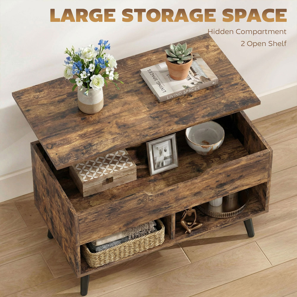 Portland 2 Shelf Rustic Brown Lift Up Top Coffee Table Image 6