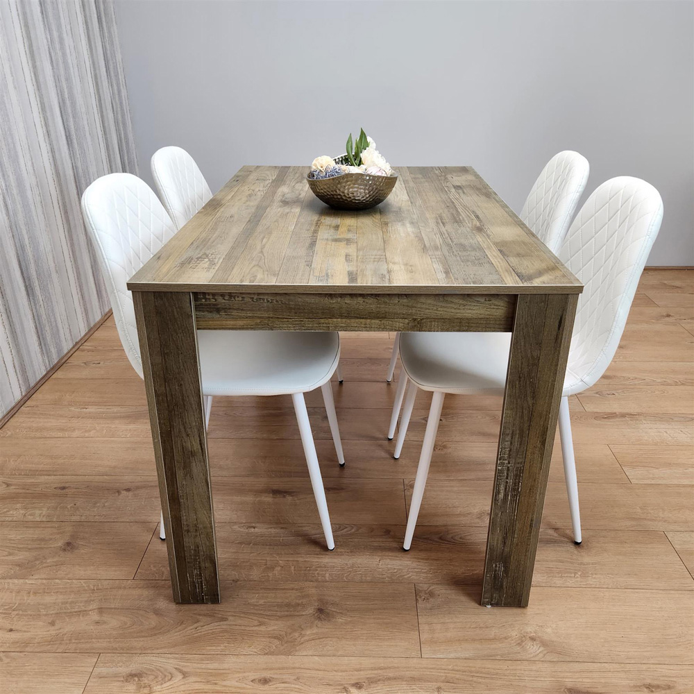 Portland 4 Seater Dining Set Rustic Effect and White Gem Image 7