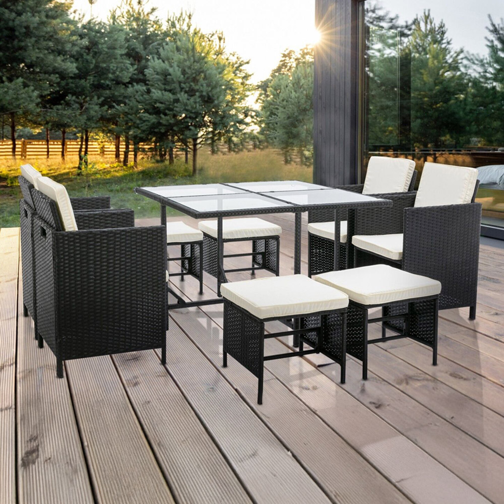 Cuba 8 Seater Black Rattan Outdoor Dining Set Image 1