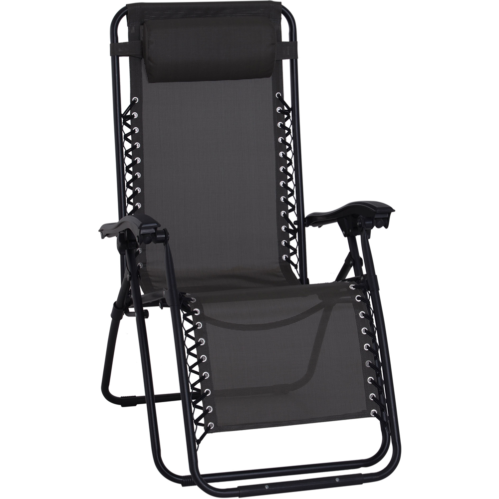 Outsunny Black Metal Reclining Chair with Head Pillow Image 2