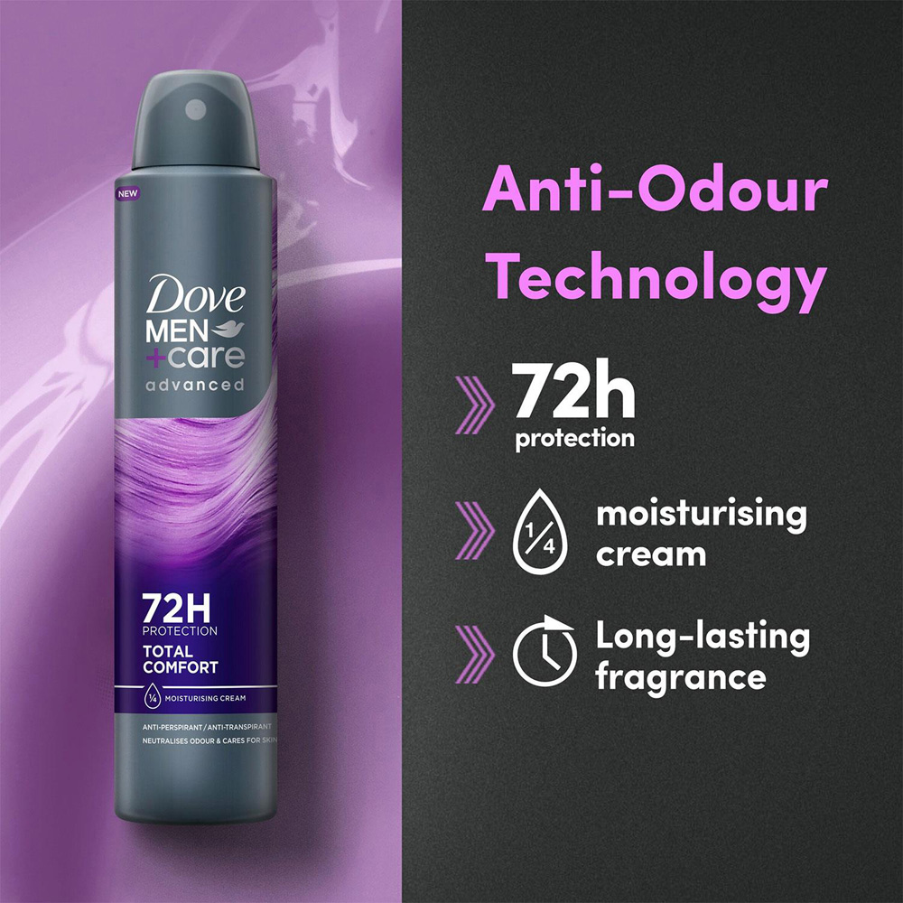 Dove Men+Care Total Comfort 72H Odour Protection Antiperspirant Spray 200ml 6 Pack Image 3