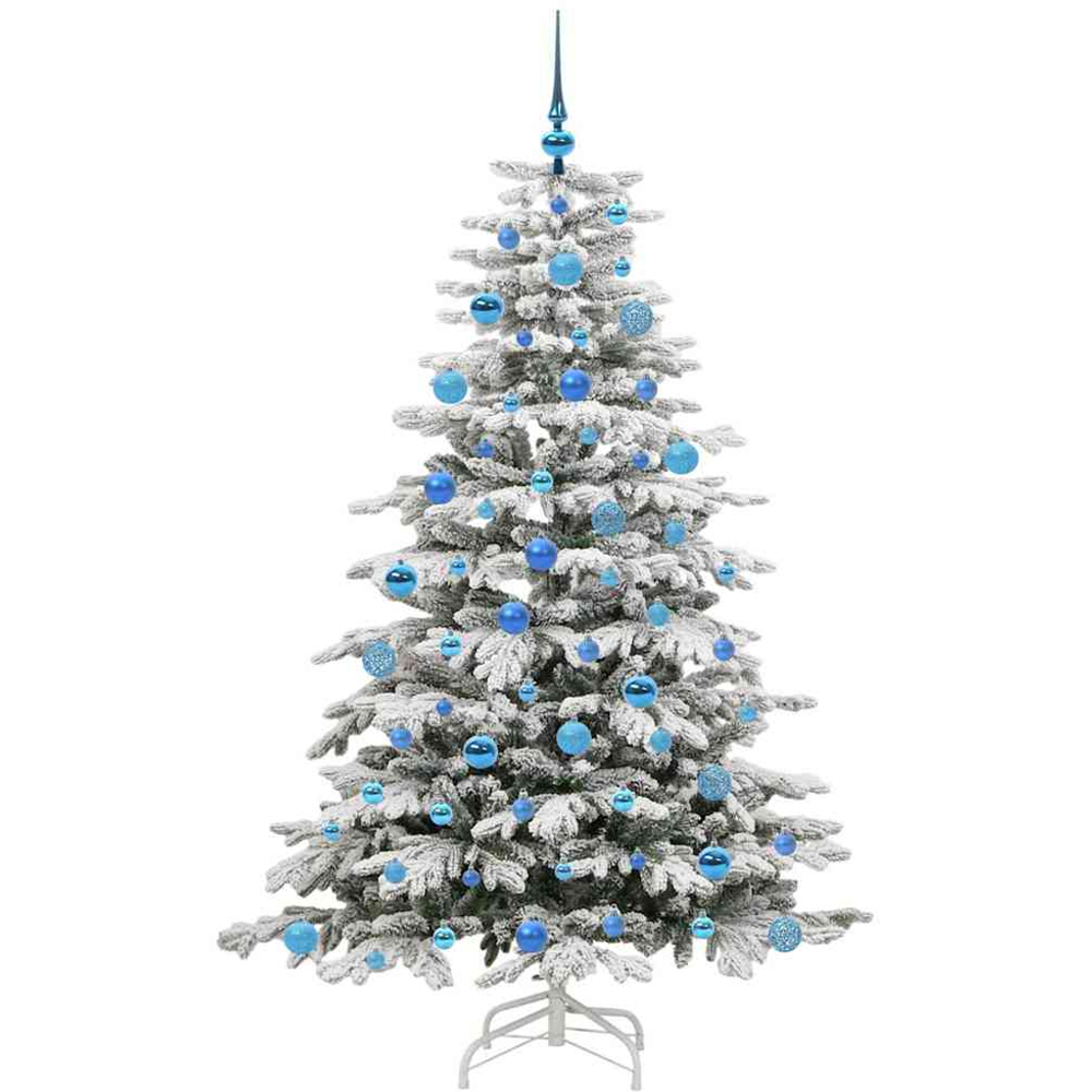 vidaXL Pre-Lit Blue Baubles White Artificial Snow Flocked Christmas Tree 6ft Image 4