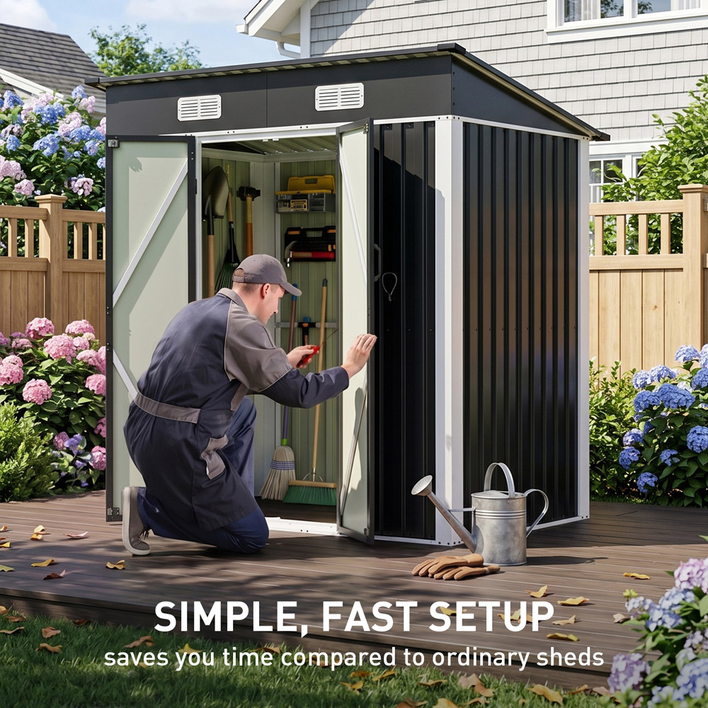 Living and Home 6 x 4ft Black Pent Quick Assembly Metal Garden Storage Shed Image 4