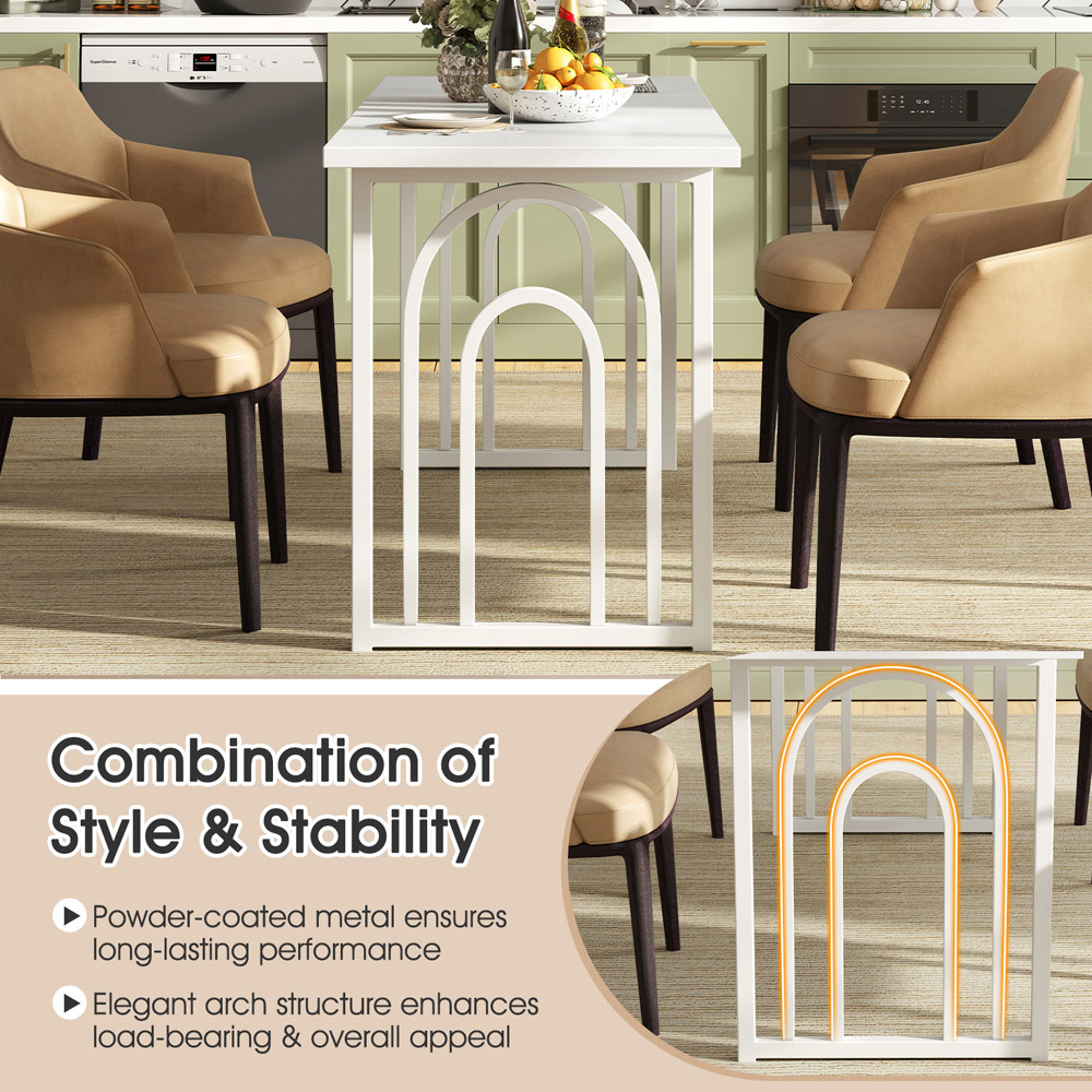 Costway 8 Seater Dining Table with Metal Legs White Image 4