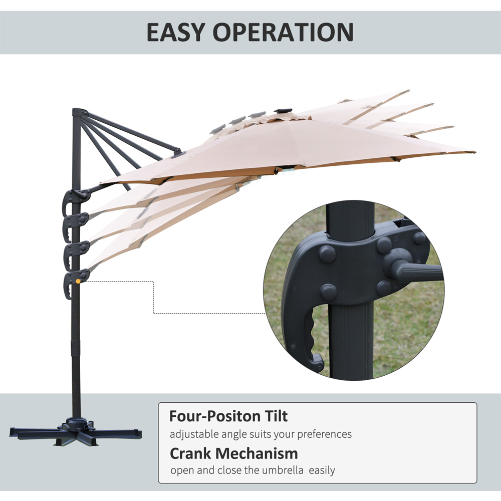 Outsunny Brown Solar LED Rotating Cantilever Roma Parasol with Cross Base 3m Image 5