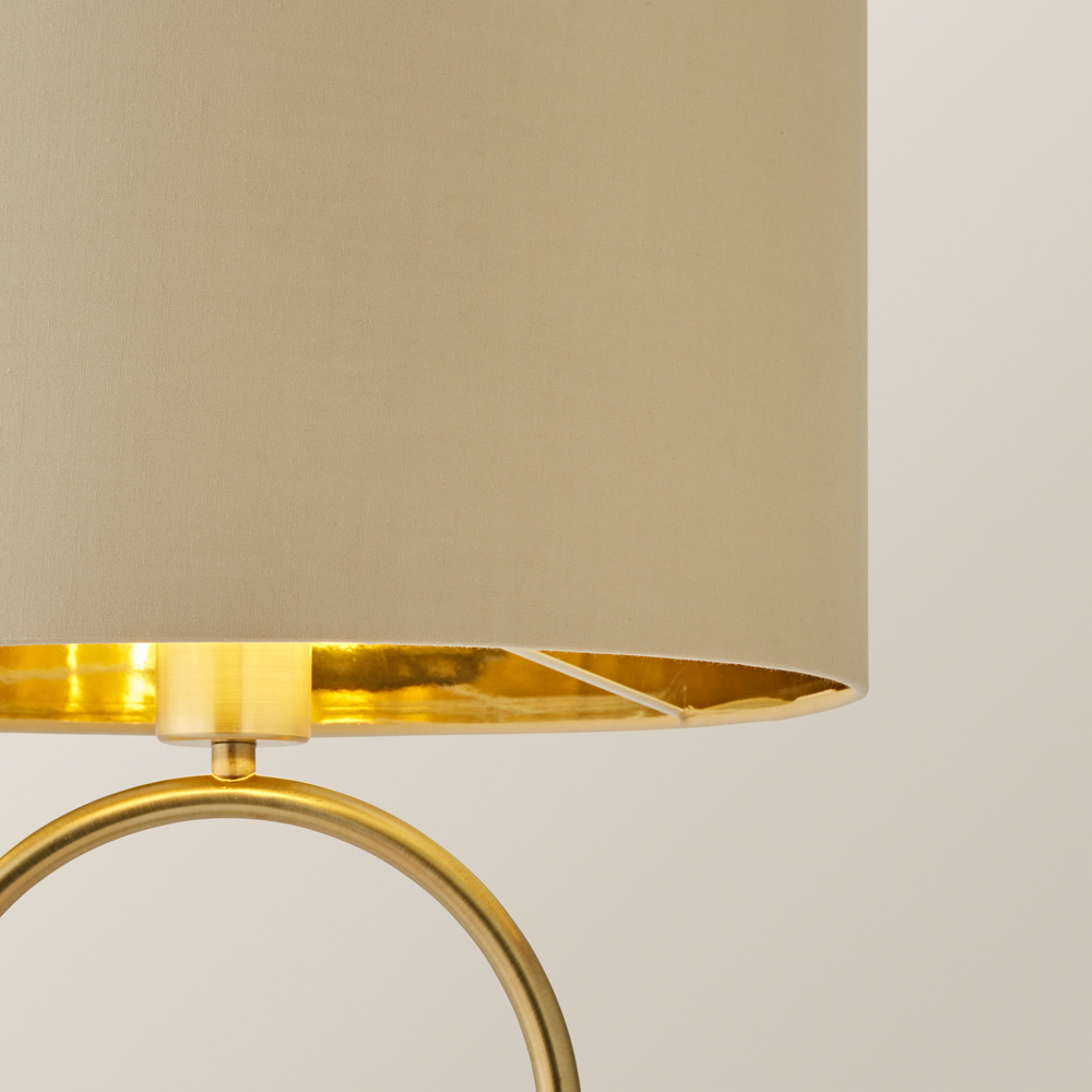 ValueLights Antonia Beige with Gold Inner Drum Shade Brushed Gold Oval LED Table Lamp Image 3