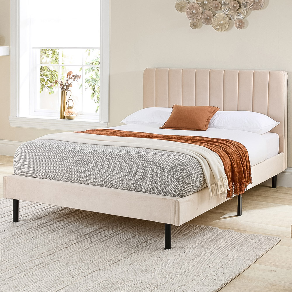 Aspire Furniture Rosella Super King Size Cream Plush Velvet Bed Frame Image 1