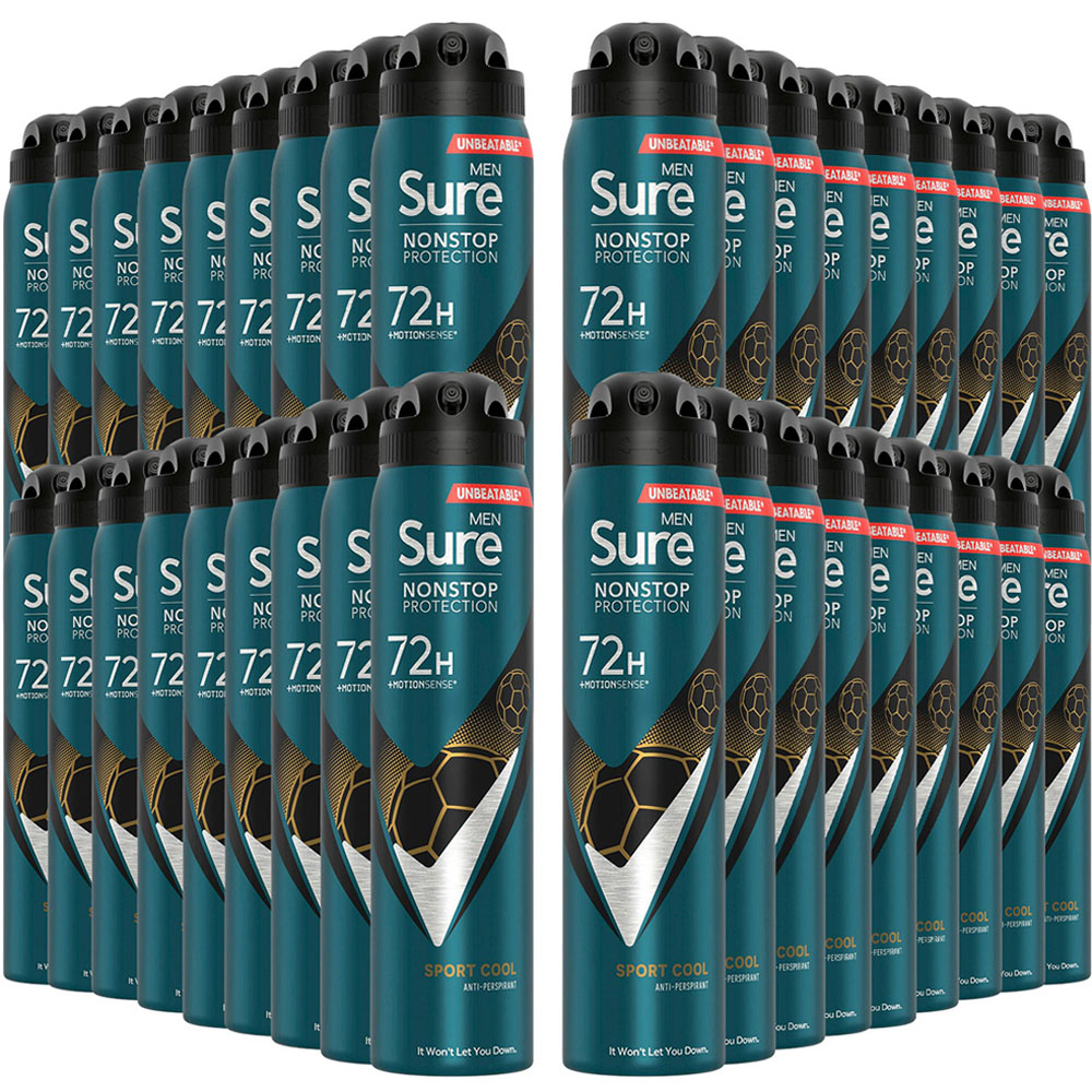 Sure Men 72H Non-Stop Protection Anti-Perspirant Sport Cool Deodorant Spray 250ml 36 Pack Image 1