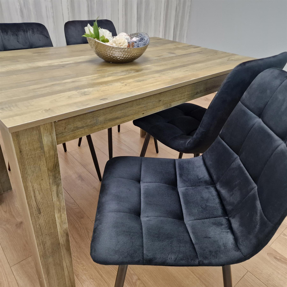 Portland 4 Seater Dining Set Rustic Effect and Black Velvet Image 3
