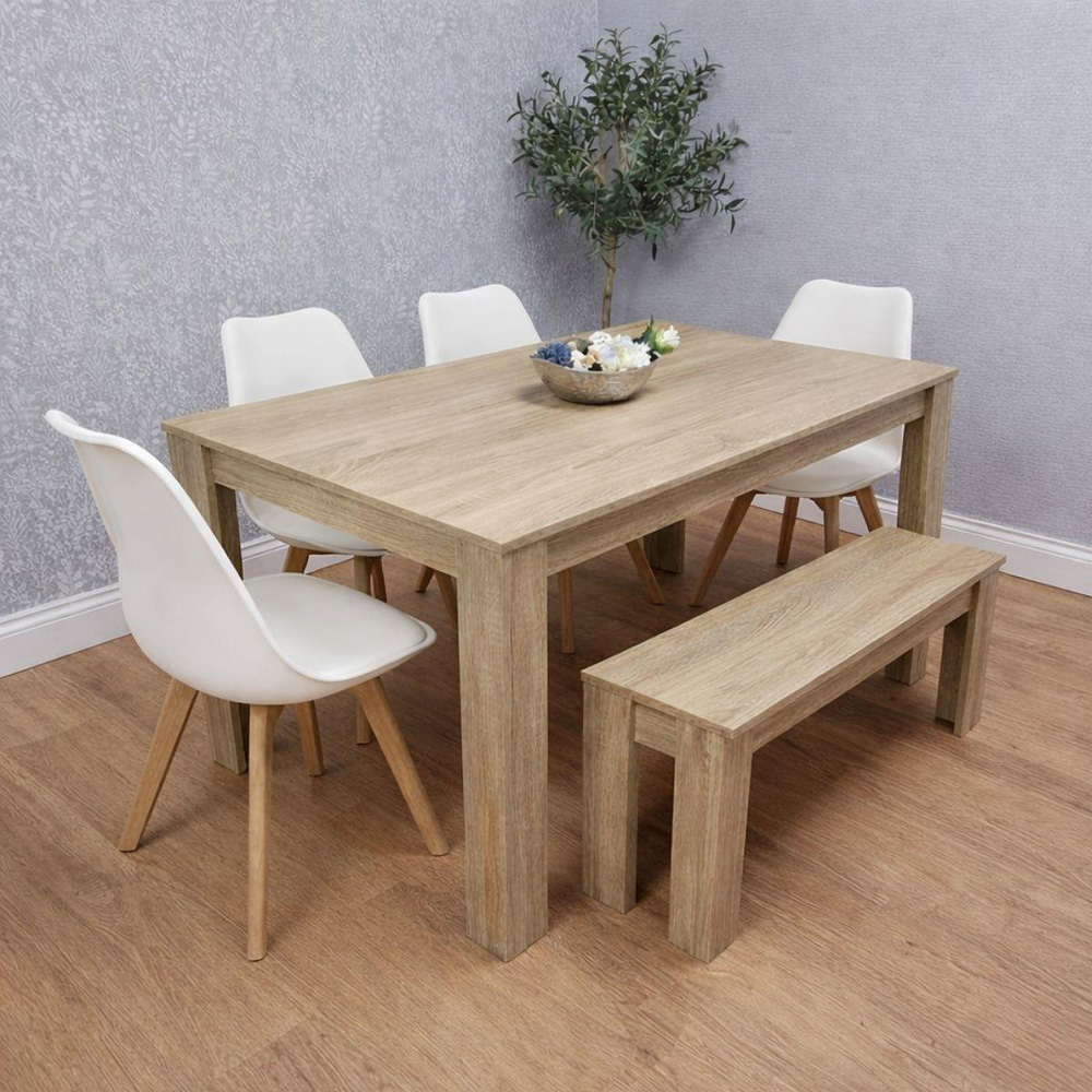 Kosy Koala 6 Seater Plastic Dining Bench Set Oak Effect and White Image 3