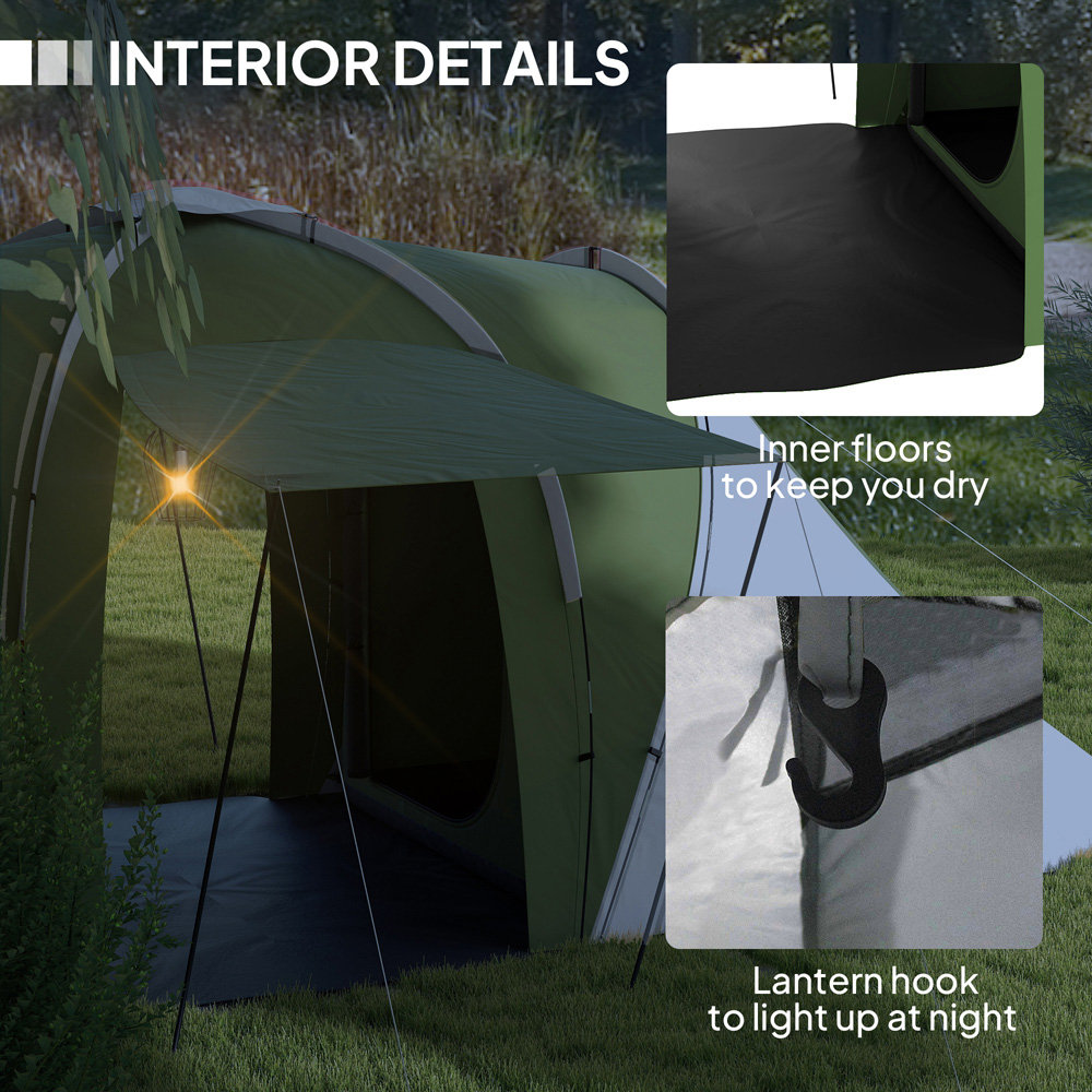 Outsunny 4-6 Person Camping Tent with 2 Bedroom Green and White Image 6