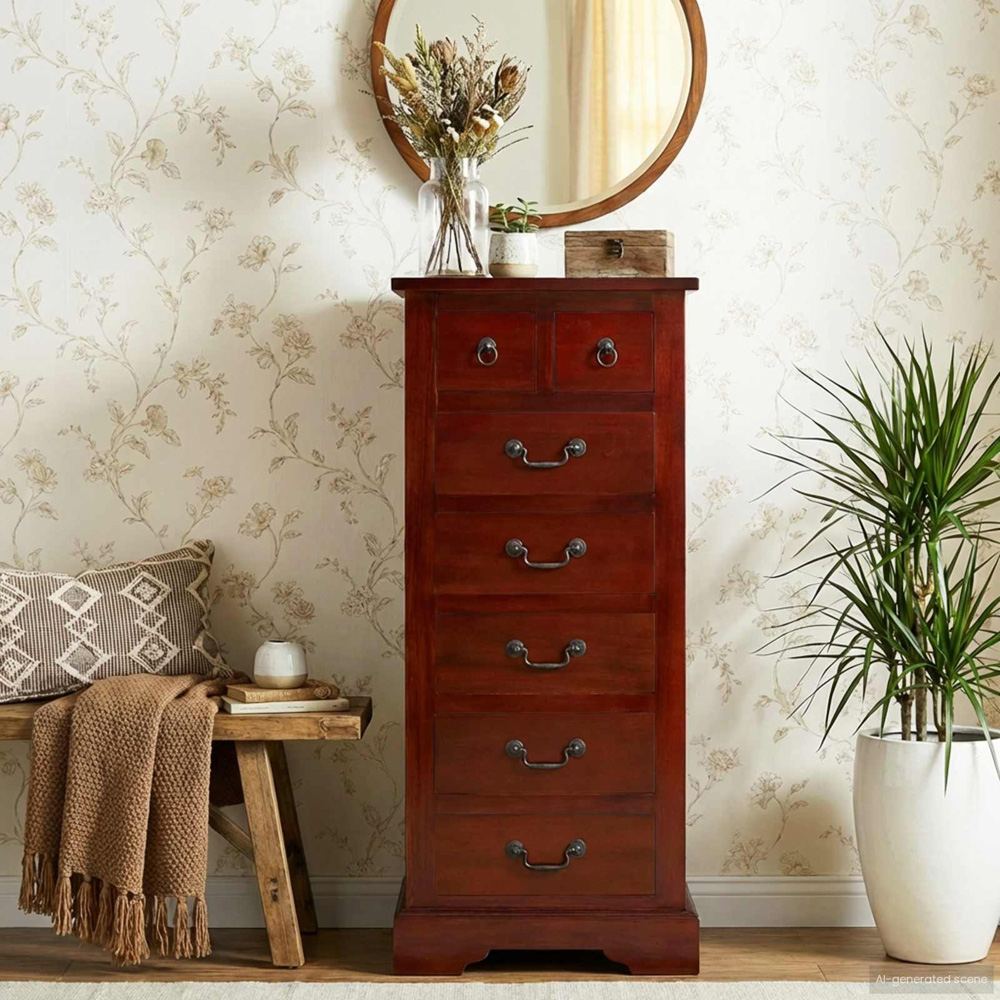 vidaXL 7 Drawer Solid Mahogany Wood Tall Chest of Drawers Image 9