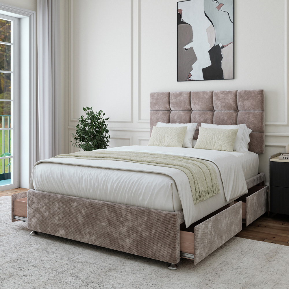 Bedmaster Super King Silver Chenille 4 Drawer Divan Base with Pearl Headboard Image 2